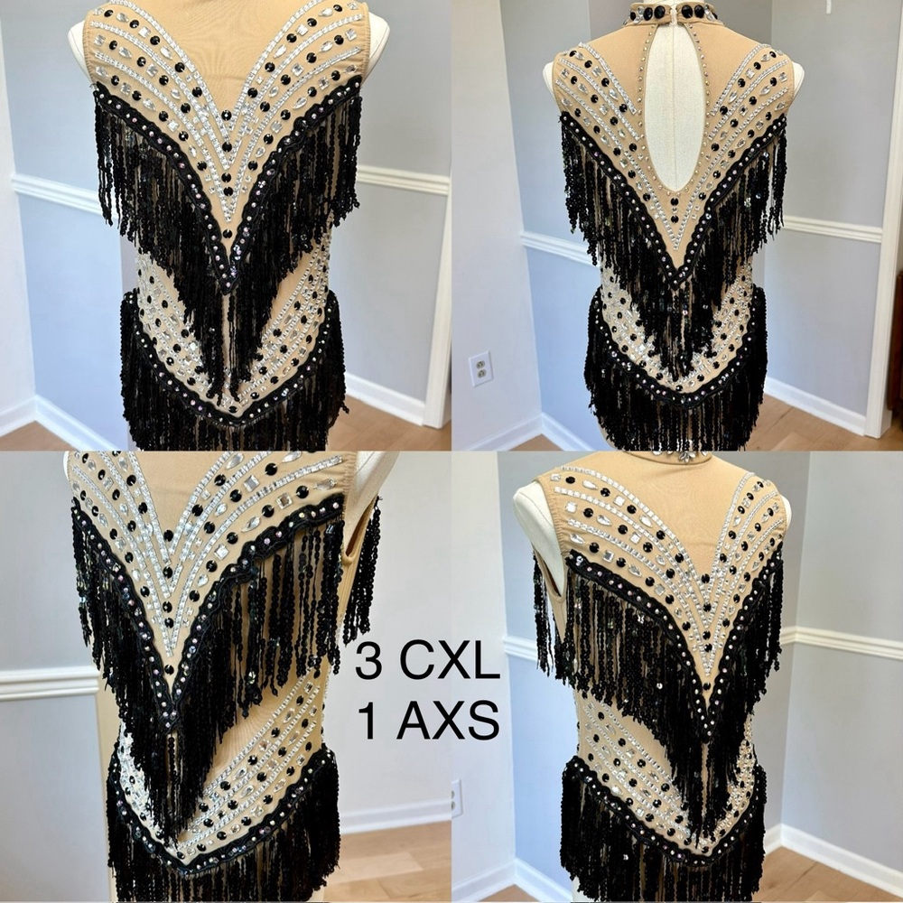Black and Cream Fringe Dress with Sequins